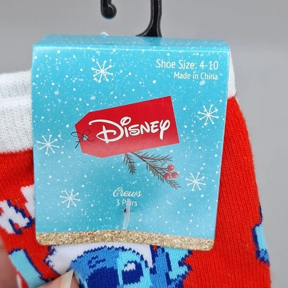 Disney STITCH happy holidays Christmas crew socks 3 pair nwt